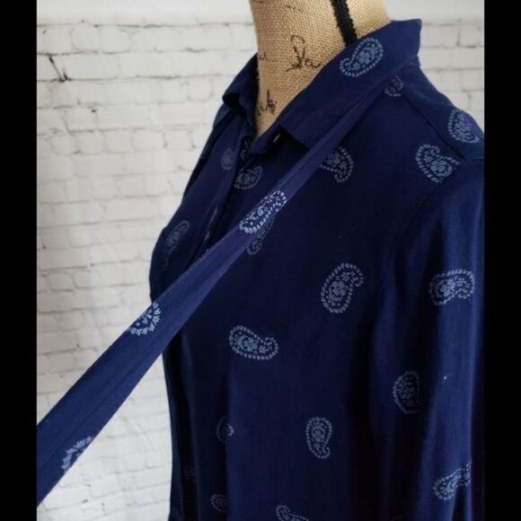 Zara Navy Blue Paisley Button Down Shirt - Picture 5 of 9